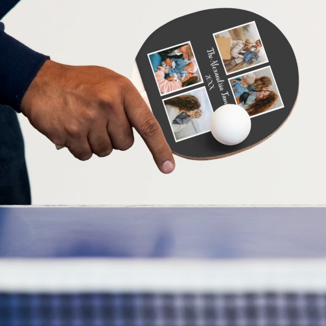 Raquette De Ping Pong Famille personnalisée 4 photo collage modèle (Insitu)