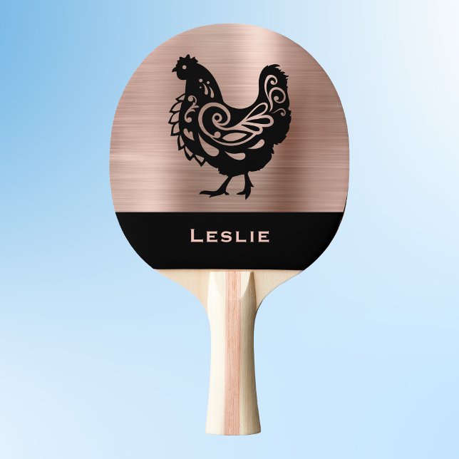 Raquette De Ping Pong Fancy Chicken Silhouette in Faux Copper n Black    (Créateur téléchargé)