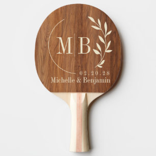 Raquette De Ping Pong Feuille de chêne rouge Monogramme de mariage