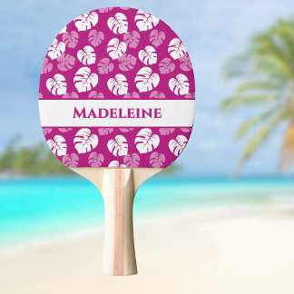 Raquette De Ping Pong Feuille de Monstera Tropical Rose Blanc Magenta Mo