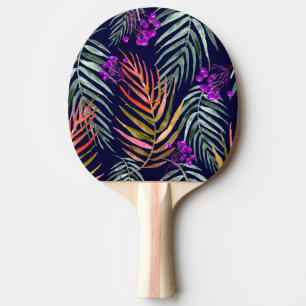 Raquette De Ping Pong Feuilles d'aquarelle tropicale, éclaboussure abstr