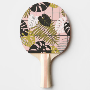 Raquette De Ping Pong Feuilles de palmiers tropicaux, été élégant.