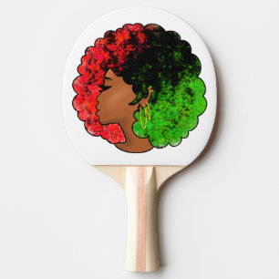Raquette De Ping Pong Fille noire panafricaine femme rouge vert fierté a