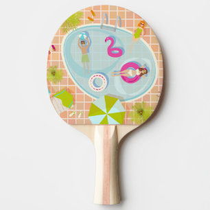 Raquette De Ping Pong Filles en bikini et garçons jouant à un jeu de pis