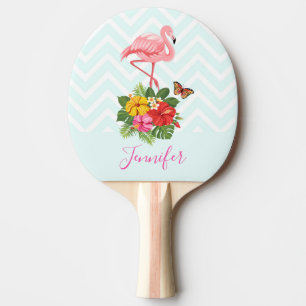 Raquette De Ping Pong Flamant rose rose & Hibiscus Tropical Fancy