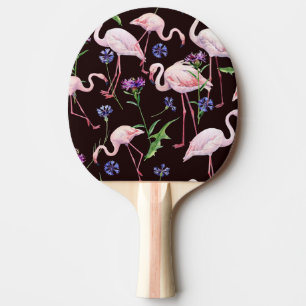 Raquette De Ping Pong Flamants d'aquarelle et fleurs sauvages motif.