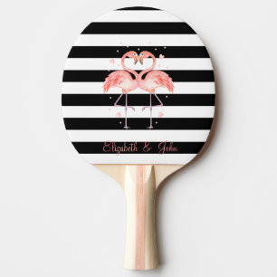 Raquette De Ping Pong Flamants roses mignons amoureux, rayures noires et
