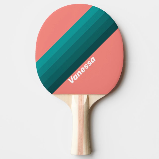 Raquette De Ping Pong Flamingo Aqua Stripes with Name (Devant)