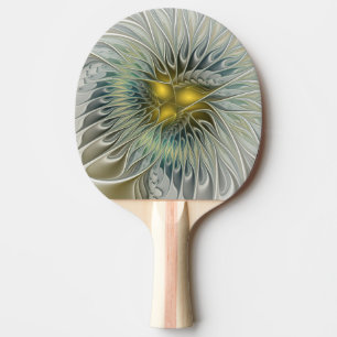 Raquette De Ping Pong Fleur argentée dorée Fantaisie abstraite Art fract