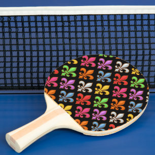 Raquette De Ping Pong Fleur-de-lis Fleurs Noires Audacieuses Colorées