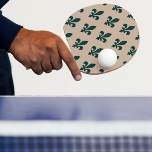 Raquette De Ping Pong Fleur de Lis Motif, Royal French Green on Cream