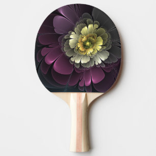 Raquette De Ping Pong Fleur fractale grise et pourpre moderne abstraite