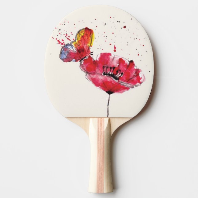 Raquette De Ping Pong Fleur peinte stylisée de pavot d'aquarelle (Devant)