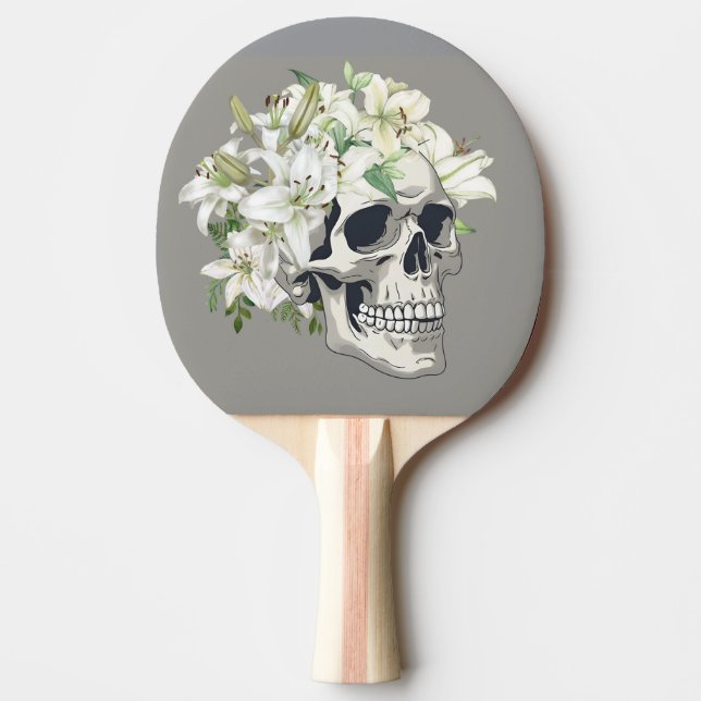 Raquette De Ping Pong Fleur silencieuse : Crâne et Lys blancs (Devant)