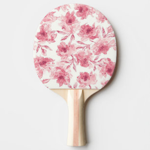Raquette De Ping Pong Fleurs aériennes aquarelles rose tendre en fleurs