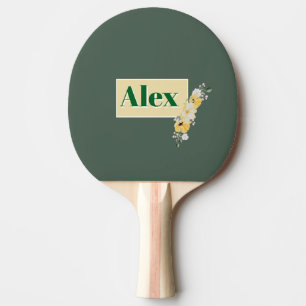 Raquette De Ping Pong Fleurs aquarelles modernes & fond vert