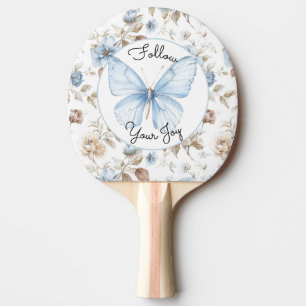 Raquette De Ping Pong Fleurs bleues romantiques Papillon Feuilles brunes