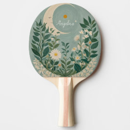 Raquette De Ping Pong Fleurs de Lune : Pastel Floral et Crescent Moon