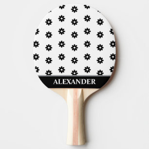 Raquette De Ping Pong Fleurs marguerites noires et blanches personnalisé