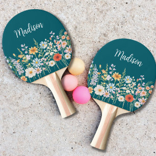 Raquette De Ping Pong Fleurs Sauvages Florales Botaniques Aquarelle Mono