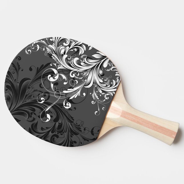 Raquette De Ping Pong Floral noir et blanc (Dos Côté)