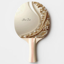 Raquette de ping pong florale ornée élégante en or