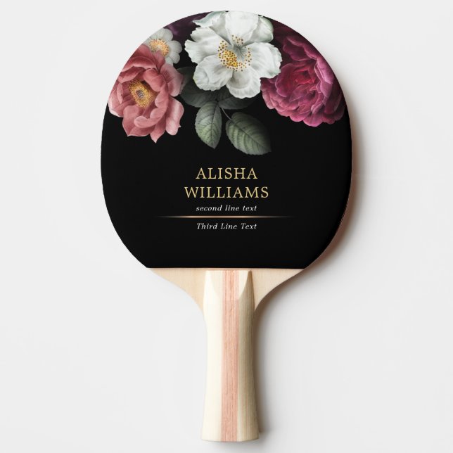 Raquette De Ping Pong Flore personnalisée noire de luxe (Devant)