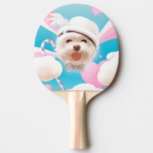 Raquette De Ping Pong Fluffy Dog avec Casquette blanc