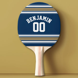 Raquette De Ping Pong Football Jersey Navy Blue Gold Stripes Nom Numéro