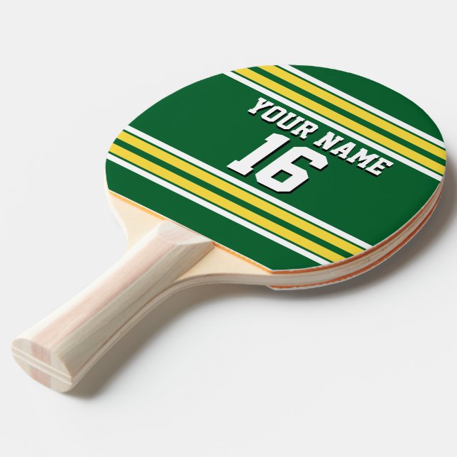 Raquette De Ping Pong Forest Green with Yellow White Stripes (Devant Angle)