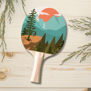 Raquette De Ping Pong Forêt Abstraite moderne, montagnes et lever du sol