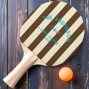 Raquette De Ping Pong Forêt profonde au bord de la mer Brun rayé & Nom d