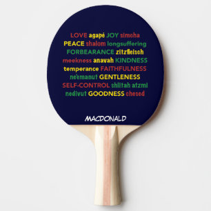 Raquette De Ping Pong FRUITS SPIRITUELS Hébreu BLEU SOMBRE PERSONNALISÉ