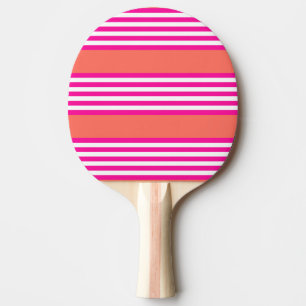 Raquette De Ping Pong Fuchsia et corail vivant cinq bandes motif