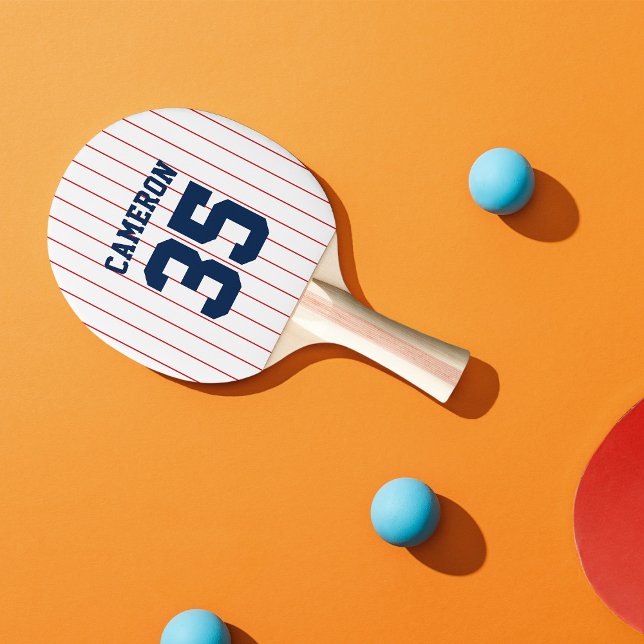 Raquette De Ping Pong Fully Editable Colors Baseball Jersey Stripes Name (Créateur téléchargé)