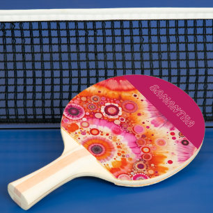 Raquette De Ping Pong Fun Bold Orange Hot Rose Batik Circles Art Motif