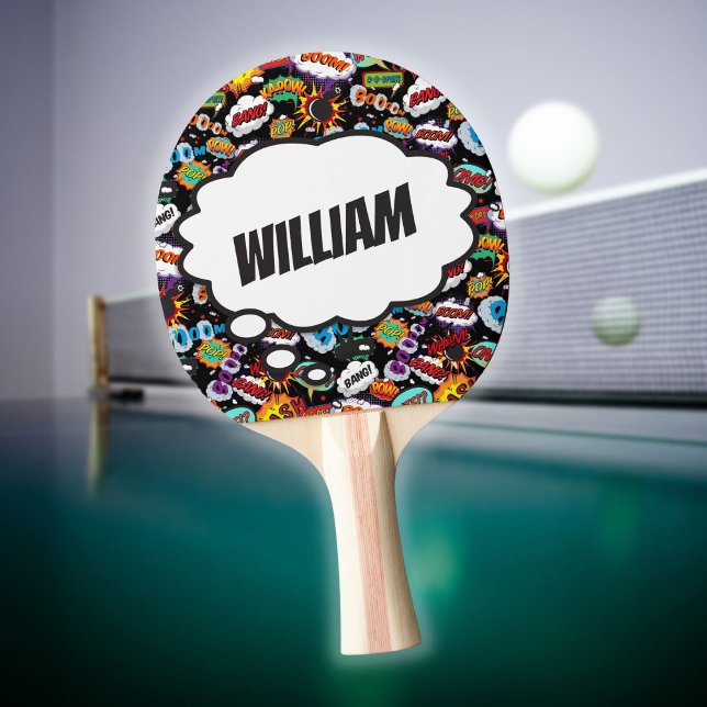 Raquette De Ping Pong Fun Nom Personnalisé Comic Book Motif (Fun Personalized Name Comic Book Pattern Ping Pong Paddle)