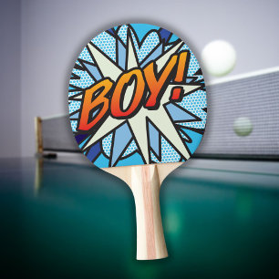 Raquette De Ping Pong Garçon Bleu Cool Moderne Amusant Bande Dessinée