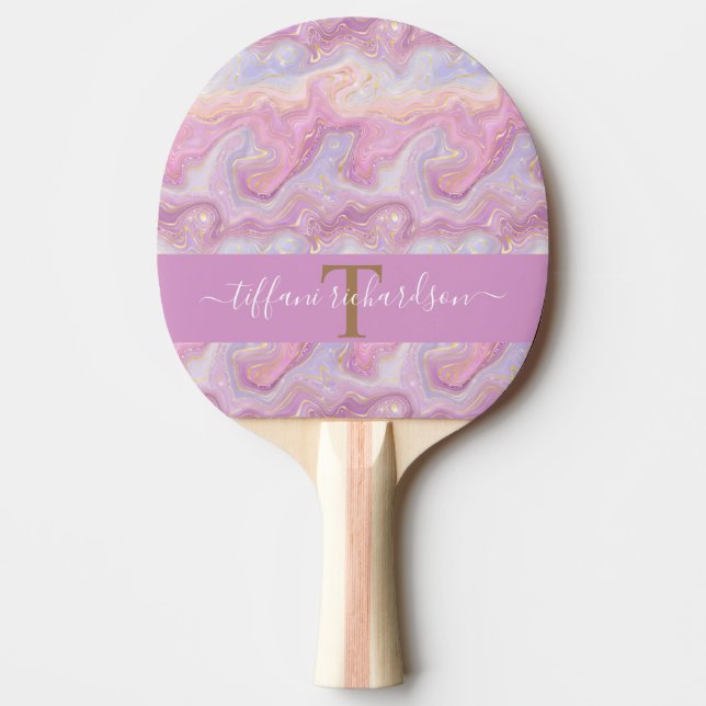 Raquette De Ping Pong Géode d'âge en marbre rose violet (Devant)