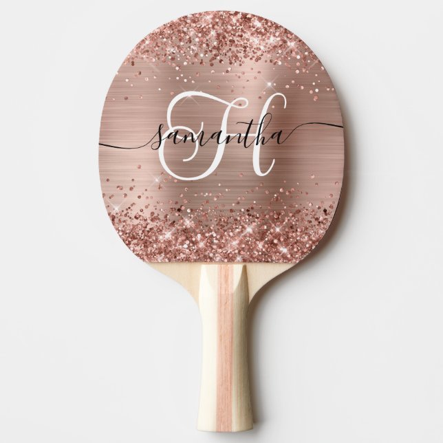 Raquette De Ping Pong Glittery Rose Gold Glam Monogrammed (Devant)