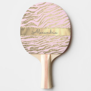 Raquette De Ping Pong Glittery Zebra Imprimer sur Rose Blush