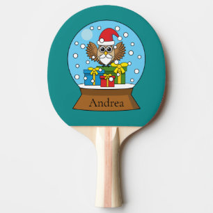 Raquette De Ping Pong Globe des neiges avec Chouette du Père Noël Pers
