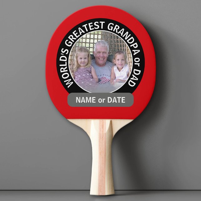 Raquette De Ping Pong Grand papa du monde Photo rouge noir (Custom Ping Pong Paddle for Dad)
