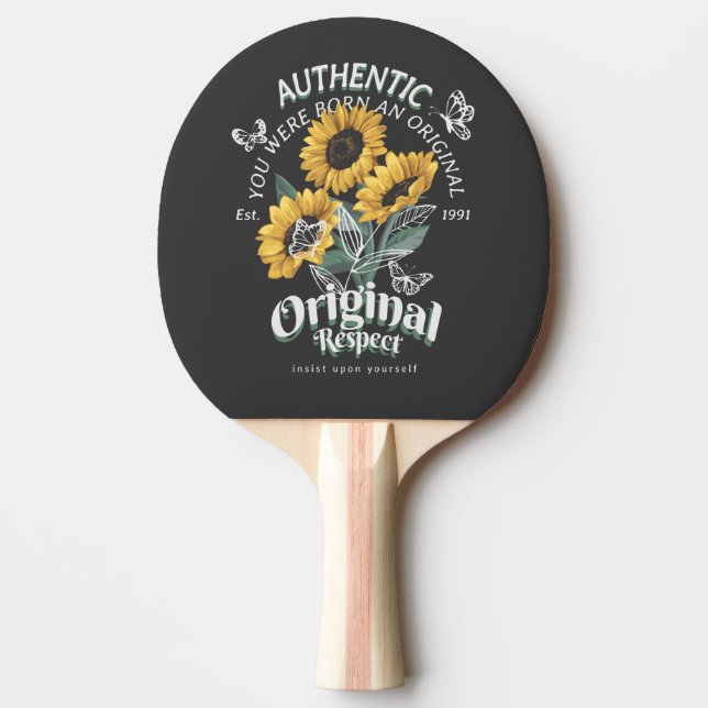 Raquette De Ping Pong Graphique des tournesols et papillons (Devant)