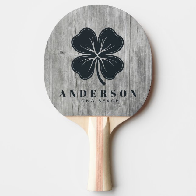 Raquette De Ping Pong Gray Timber Four Leaf Clover with Name (Devant)
