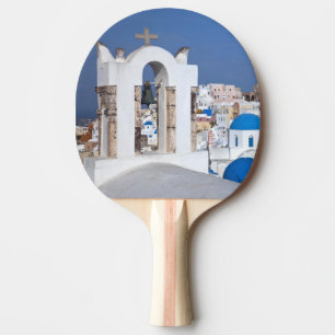 Raquette De Ping Pong Grèce, Santorin. Clocher et dômes bleus de 2