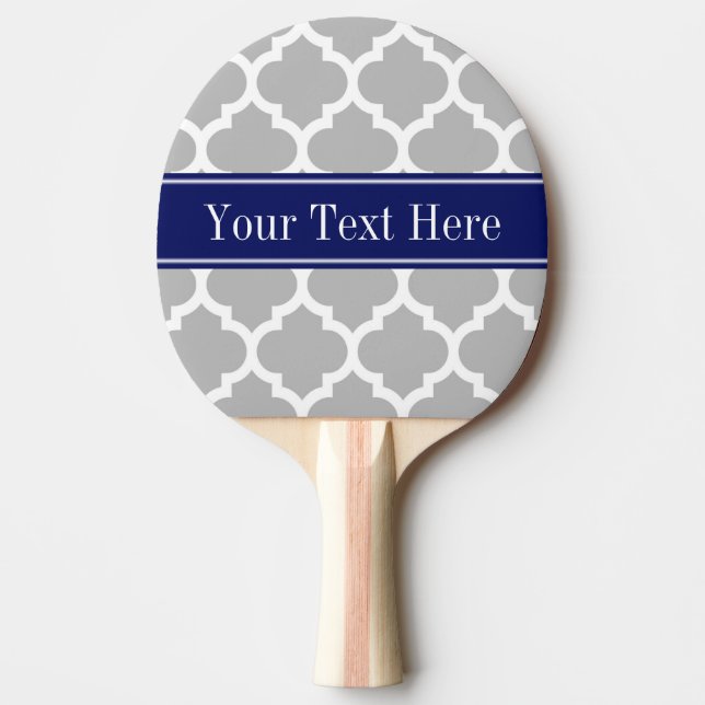 Raquette De Ping Pong Gris Blanc Marocain #5 Marine Nom bleu Monogramme (Devant)