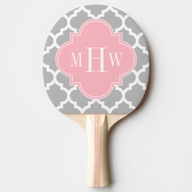 Raquette De Ping Pong Gris Blanc Marocain #5 Rose 3 Monogramme initial (Devant)