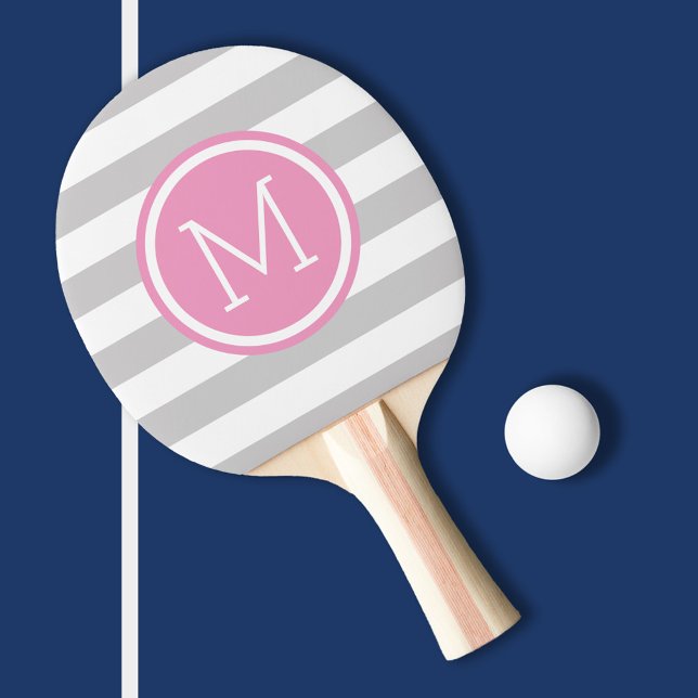 Raquette De Ping Pong Gris et rose pointes de preppy Monogramme (Créateur téléchargé)