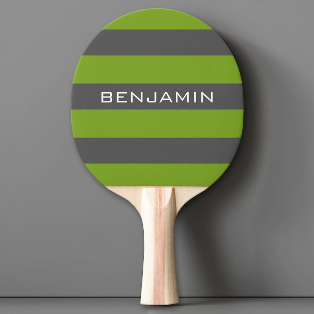 Raquette De Ping Pong Gris et vert citron vert avec nom personnalisé (Custom Ping Pong Paddle)